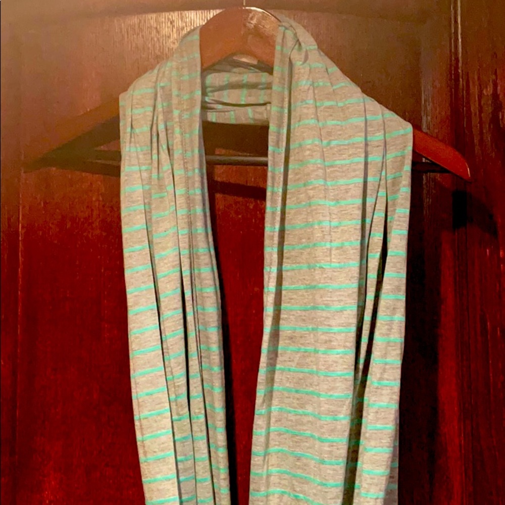 Gray with green stripes infinity scarf